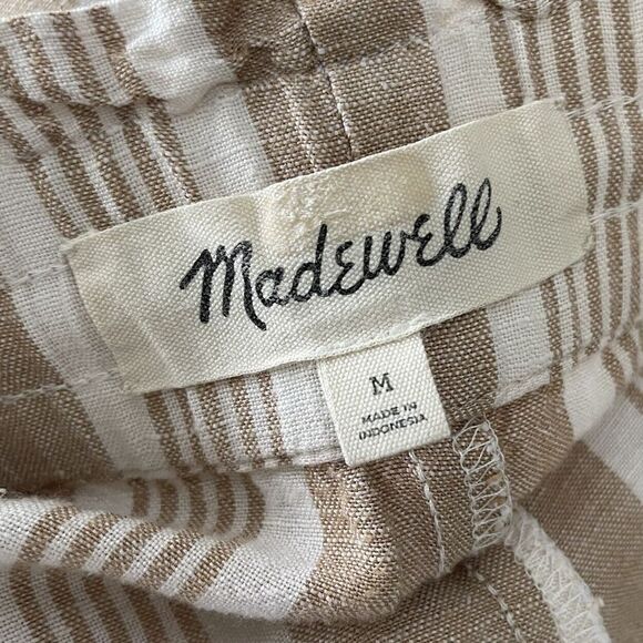 MADEWELL Pants Womens Medium Tan Striped Linen Viscose Crop Drawstring AJ393 - Picture 9 of 11